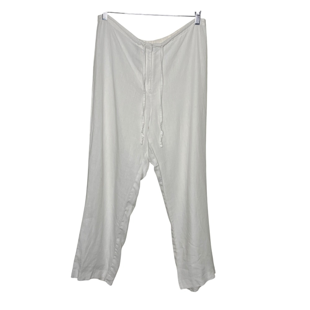 Brooks Brothers Linen Pants Womens 14 White Irish Linen Drawstring Wide Leg